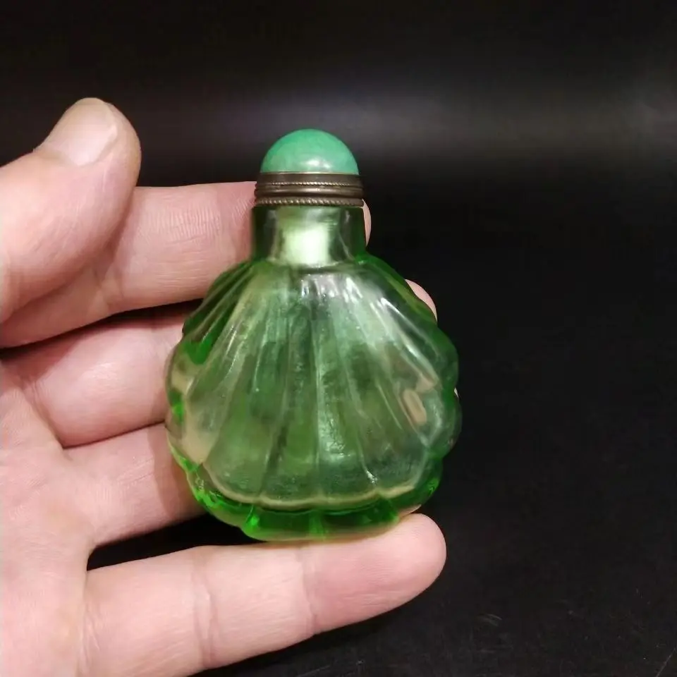 Vintage Collectible Bottles - Botella de vidrio prismático verde transparente,